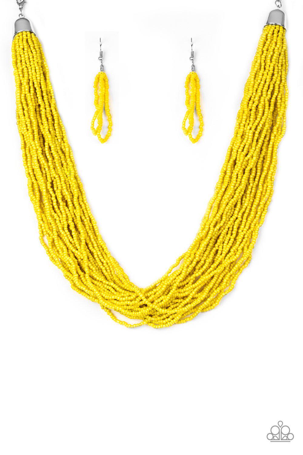 The Show Must Congo On Yellow Seed Bead Necklace and matching Earrings - Paparazzi Accessories - free matching earrings -CarasShop.com - Paparazzi Jewelry by Cara Jewels