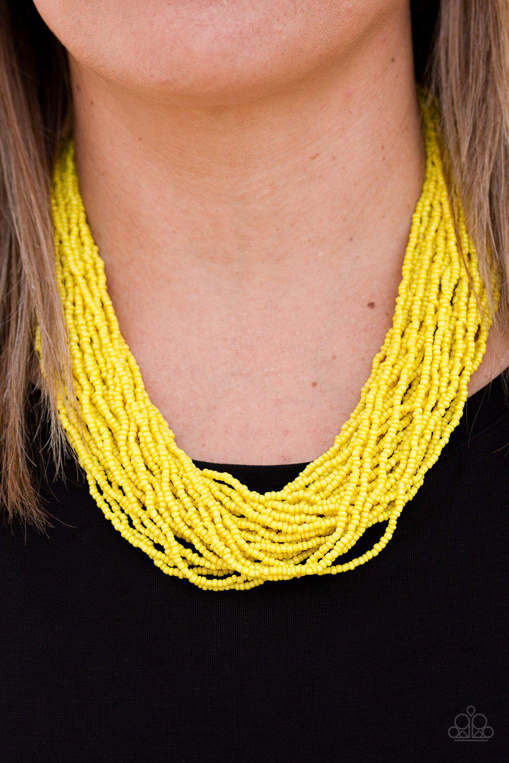 The Show Must Congo On Yellow Seed Bead Necklace and matching Earrings - Paparazzi Accessories- lightbox - CarasShop.com - Paparazzi Jewelry by Cara Jewels