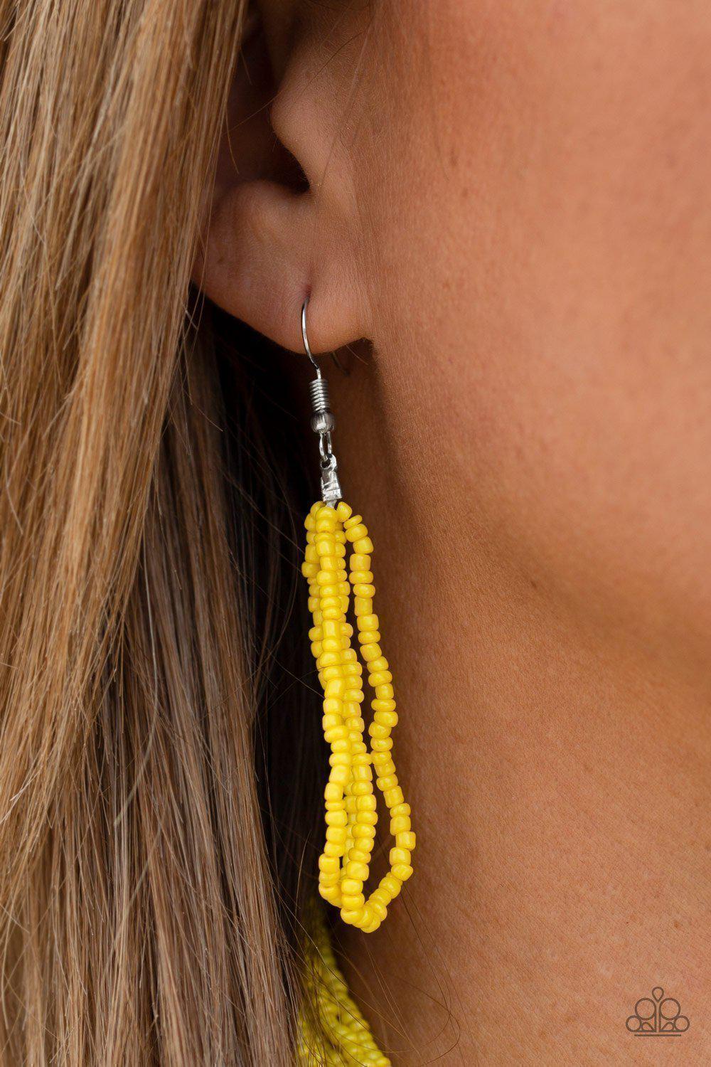 The Show Must Congo On Yellow Seed Bead Necklace and matching Earrings - Paparazzi Accessories- on model - CarasShop.com - Paparazzi Jewelry by Cara Jewels