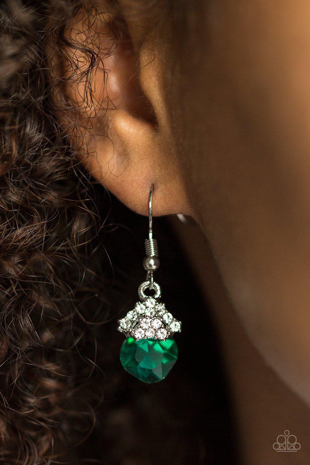 The Show Must GLOW On Emerald Green Earrings - Paparazzi Accessories- lightbox - CarasShop.com - Paparazzi Jewelry by Cara Jewels