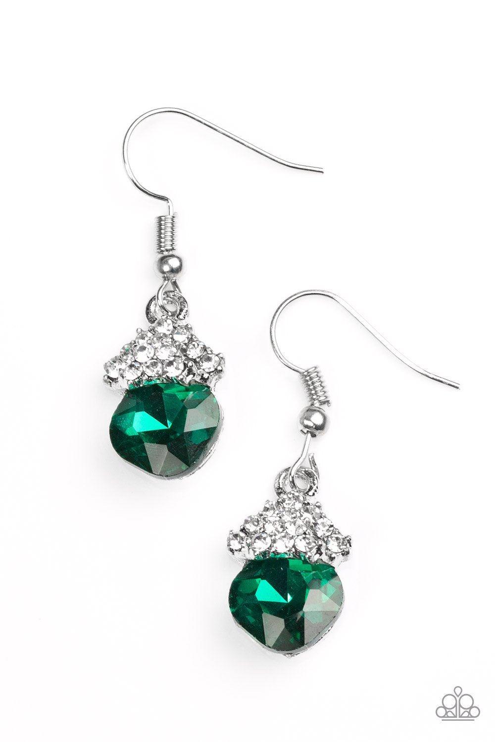 The Show Must GLOW On Emerald Green Earrings - Paparazzi Accessories- on model - CarasShop.com - Paparazzi Jewelry by Cara Jewels