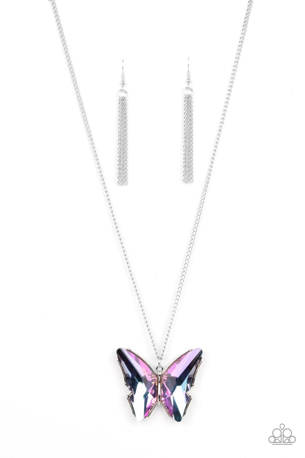 The Social Butterfly Effect Purple and Blue Rhinestone Butterfly Necklace - Paparazzi Accessories- lightbox - CarasShop.com - Paparazzi Jewelry by Cara Jewels