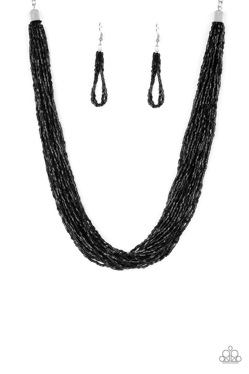 The Speed Of Starlight Black Seed Bead Necklace and matching Earrings - Paparazzi Accessories- lightbox - CarasShop.com - Paparazzi Jewelry by Cara Jewels