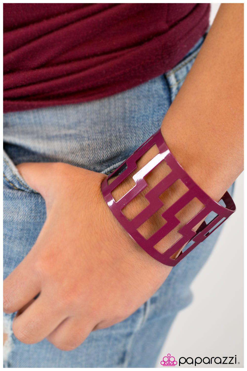 The Tetris Effect Dark Pink Cuff Bracelet- Paparazzi Accessories- lightbox - CarasShop.com - Paparazzi Jewelry by Cara Jewels