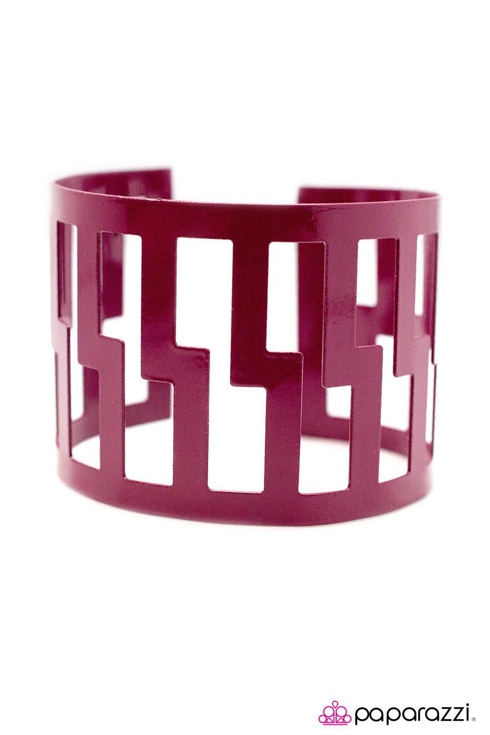 The Tetris Effect Dark Pink Cuff Bracelet- Paparazzi Accessories- on model - CarasShop.com - Paparazzi Jewelry by Cara Jewels