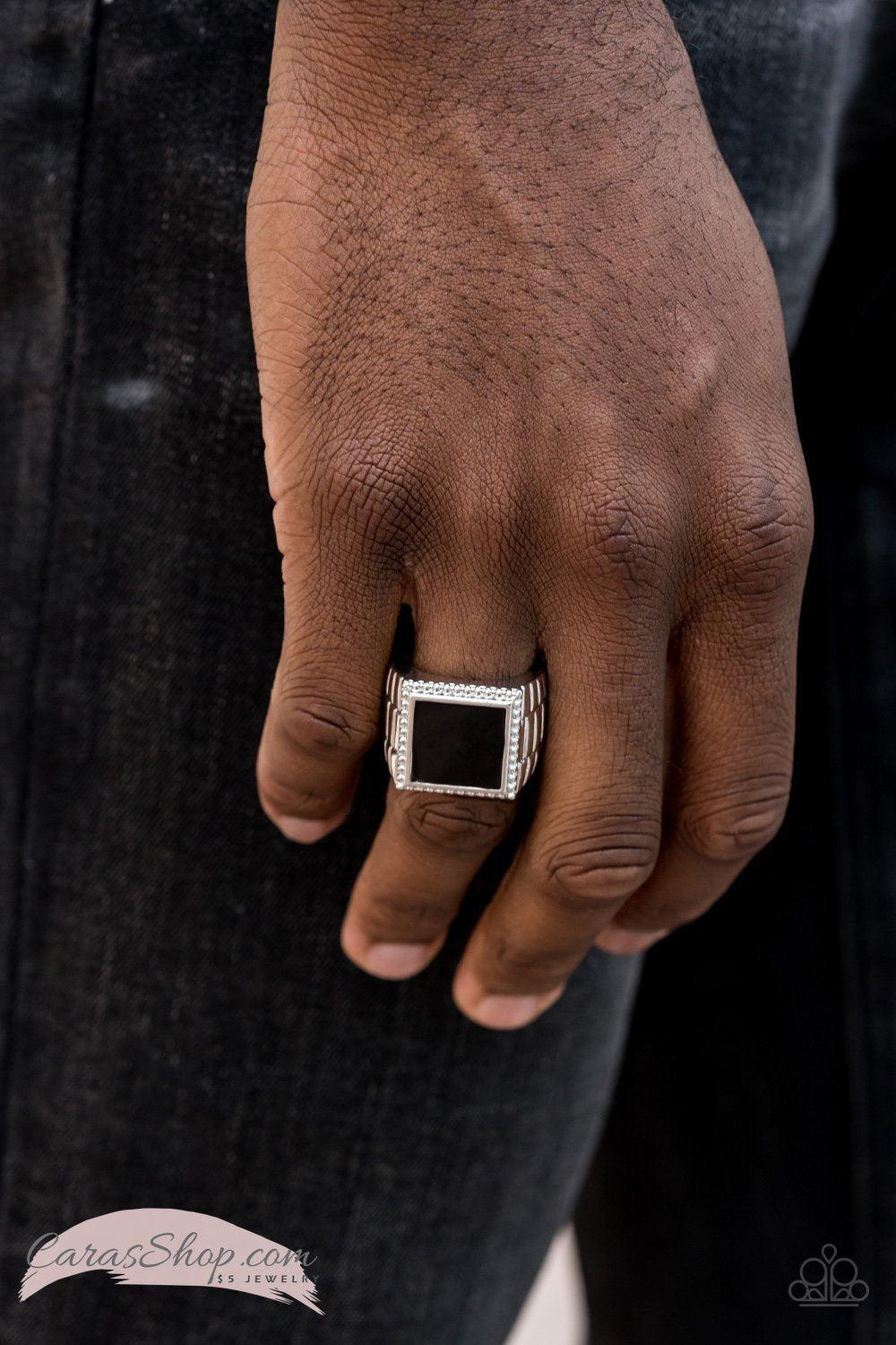 The Titan Men's Black and Silver Ring - Paparazzi Accessories- lightbox - CarasShop.com - Paparazzi Jewelry by Cara Jewels