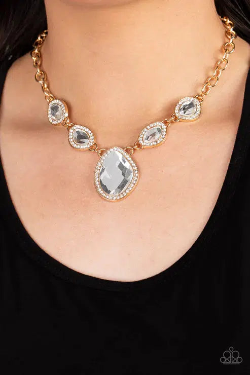 The Upper Echelon Gold Necklace - Paparazzi Accessories- on model - CarasShop.com - Paparazzi Jewelry by Cara Jewels