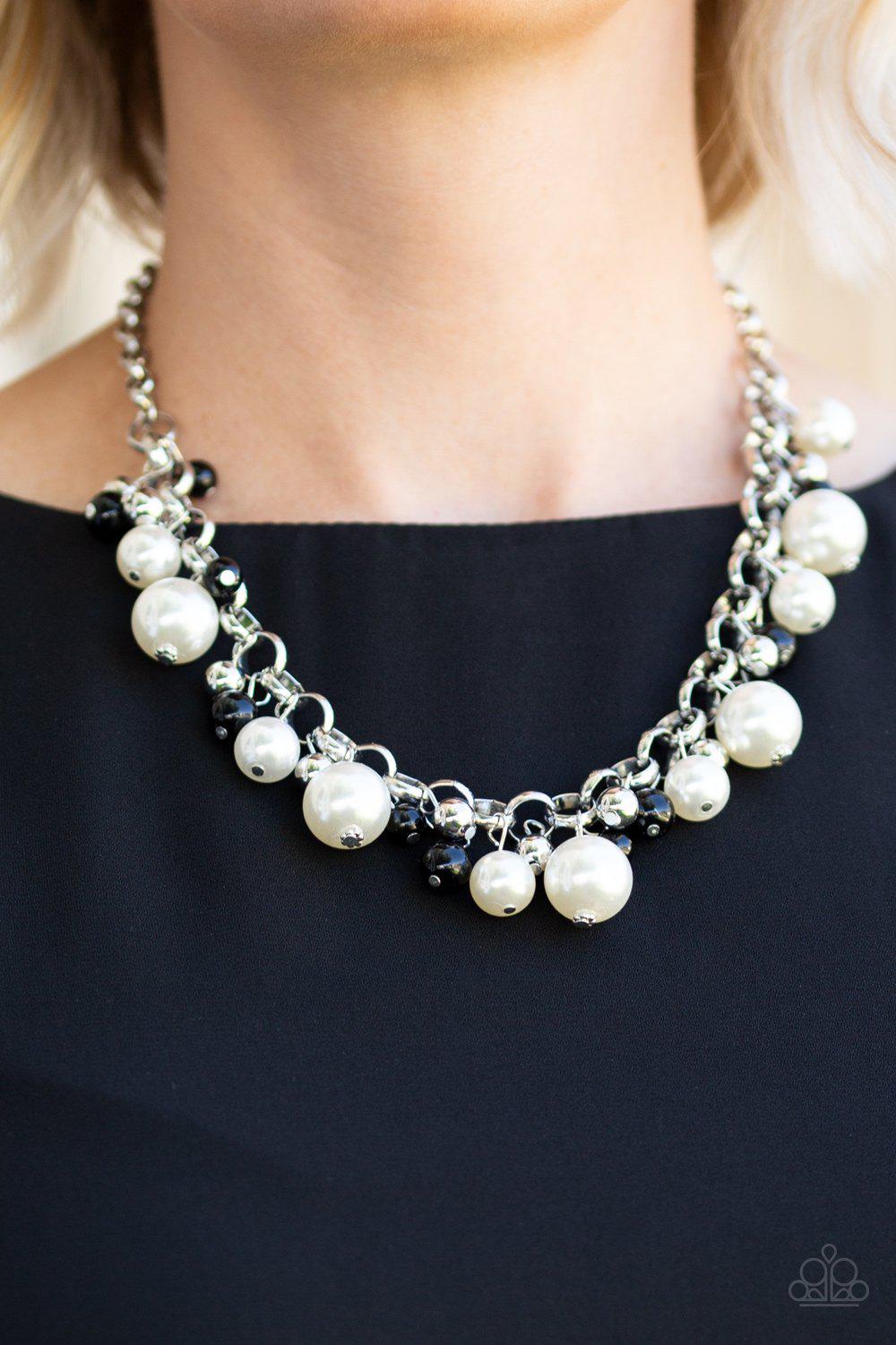The Upstater Black and White Pearl Necklace - Paparazzi Accessories- on model - CarasShop.com - Paparazzi Jewelry by Cara Jewels