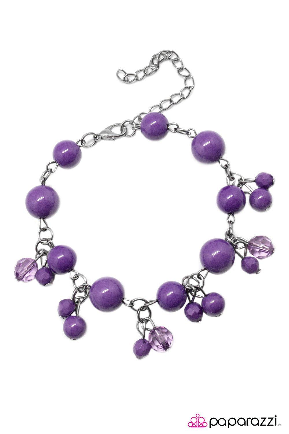 The Wedding Guest Gunmetal and Purple Bead Bracelet - Paparazzi Accessories- on model - CarasShop.com - Paparazzi Jewelry by Cara Jewels