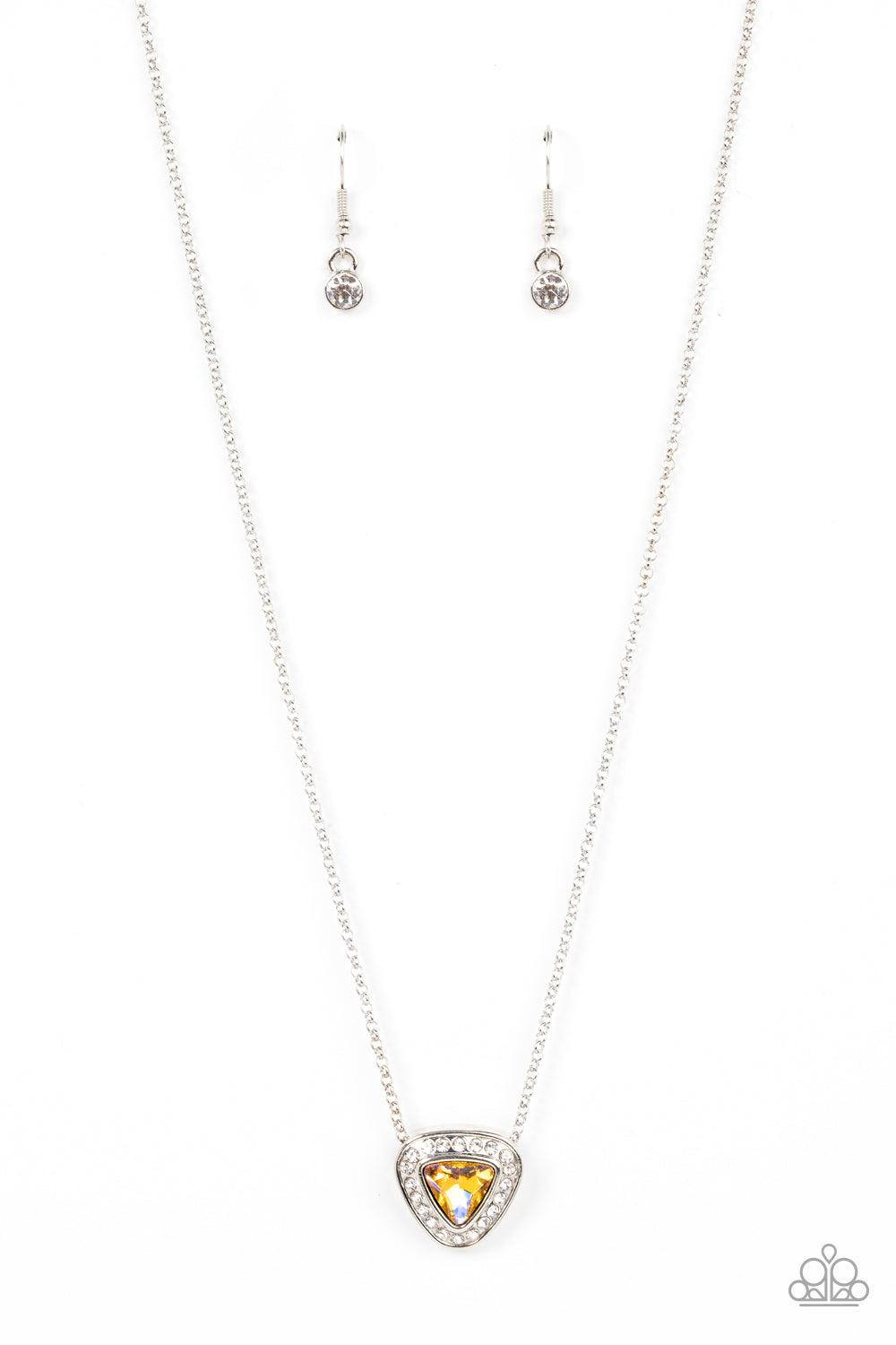 The Whole Package Yellow Iridescent Rhinestone Necklace - Paparazzi Accessories- lightbox - CarasShop.com - Paparazzi Jewelry by Cara Jewels