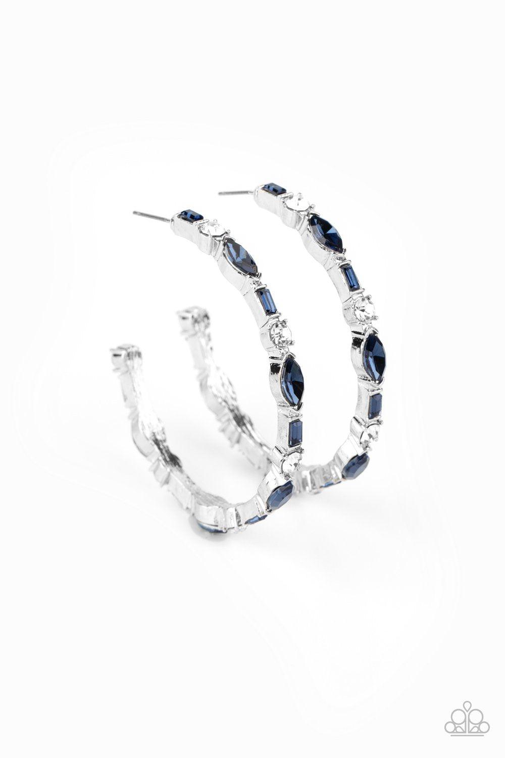There Goes The Neighborhood Blue Rhinestone Hoop Earrings - Paparazzi Accessories- lightbox - CarasShop.com - Paparazzi Jewelry by Cara Jewels