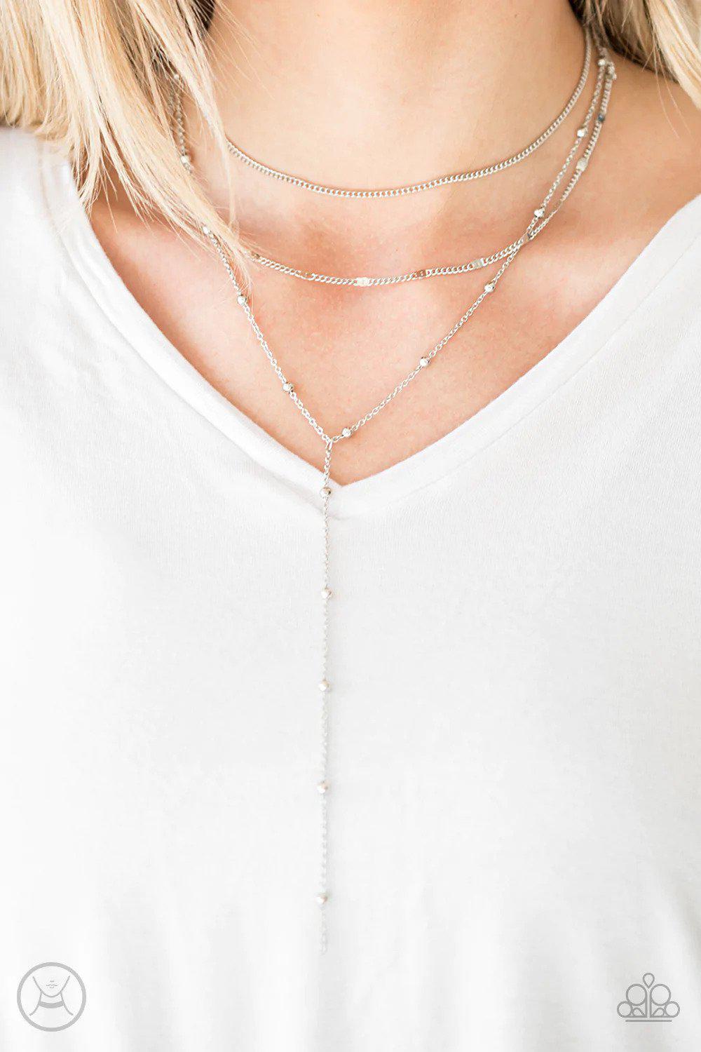 Think Like a Minimalist Silver Choker Necklace - Paparazzi Accessories- on model - CarasShop.com - Paparazzi Jewelry by Cara Jewels