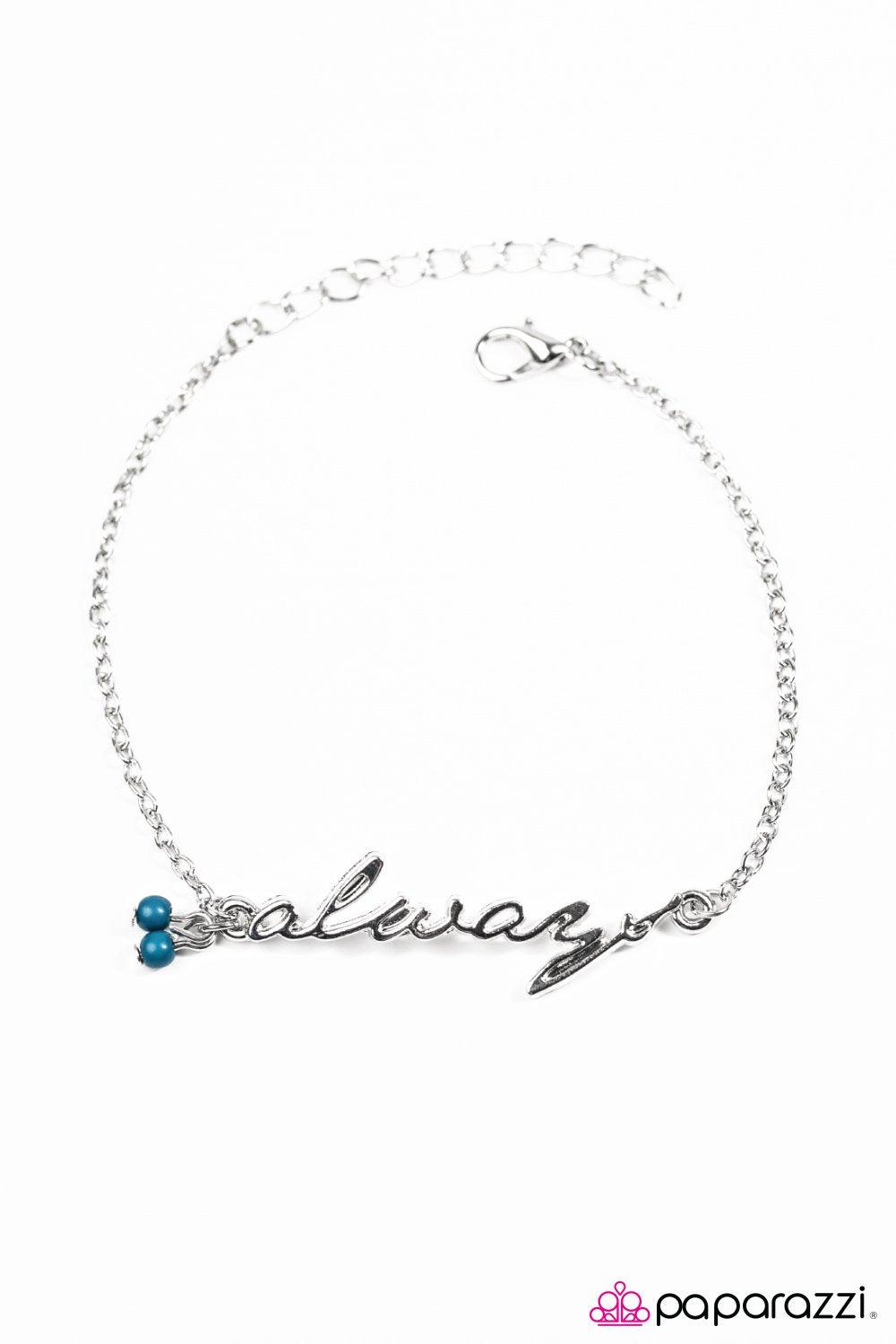 This I Promise You Blue and Silver Bracelet - Paparazzi Accessories- on model - CarasShop.com - Paparazzi Jewelry by Cara Jewels