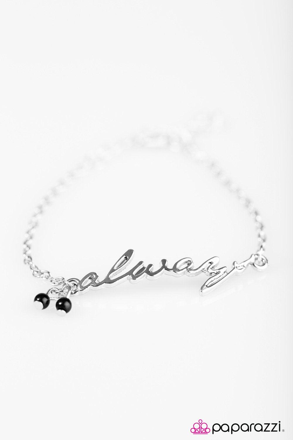 This I Promise You Silver and Black Bracelet - Paparazzi Accessories- on model - CarasShop.com - Paparazzi Jewelry by Cara Jewels