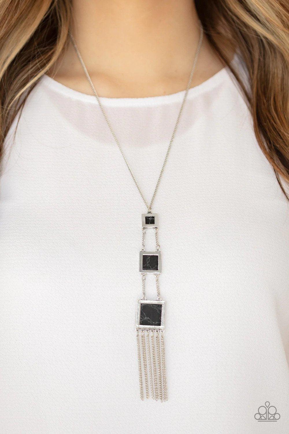 This Land is Your Land Black Stone Necklace - Paparazzi Accessories- on model - CarasShop.com - Paparazzi Jewelry by Cara Jewels