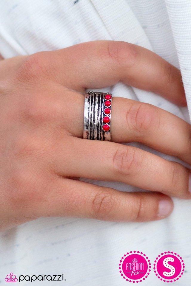 This Might Take A-WILD Red and Silver Ring - Paparazzi Accessories- on model - CarasShop.com - Paparazzi Jewelry by Cara Jewels