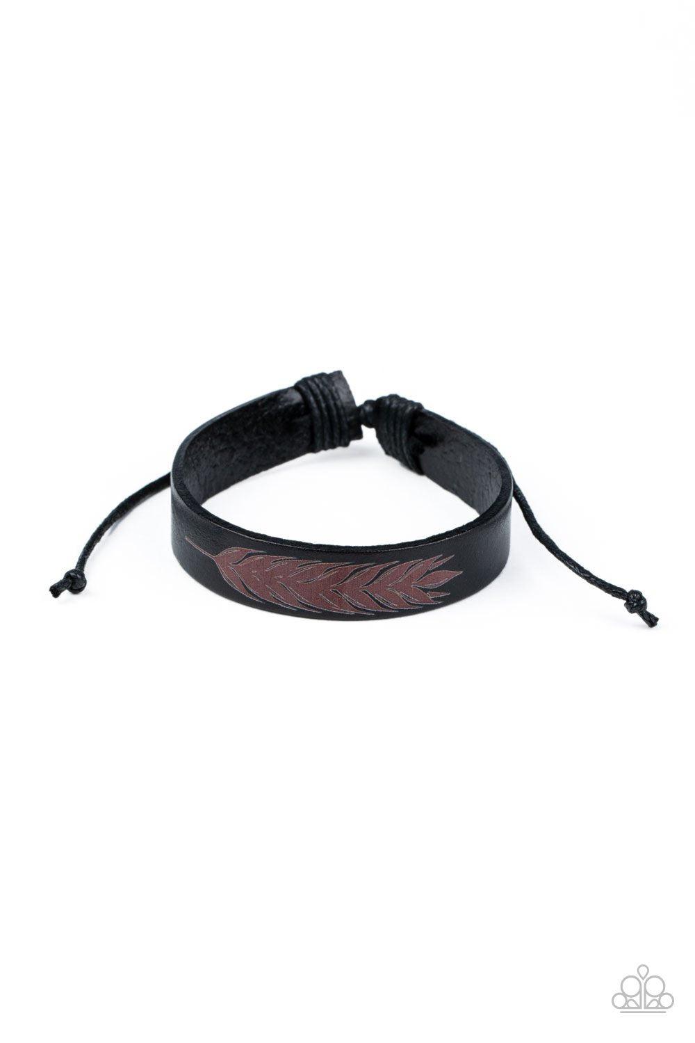 This QUILL All Be Yours Black Leather Feather Urban Knot Bracelet - Paparazzi Accessories- lightbox - CarasShop.com - Paparazzi Jewelry by Cara Jewels
