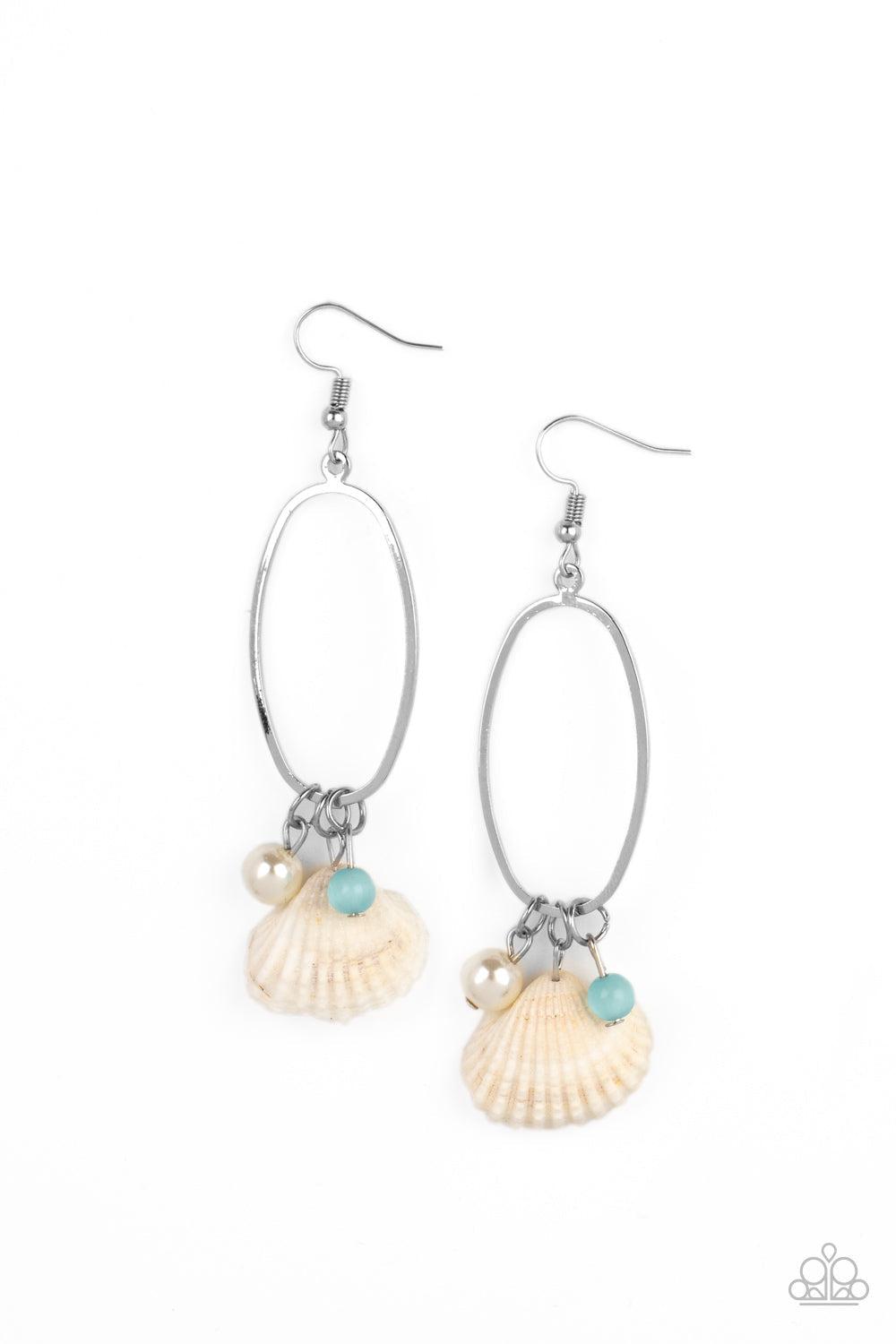 This Too SHELL Pass Blue Earrings - Paparazzi Accessories- lightbox - CarasShop.com - Paparazzi Jewelry by Cara Jewels