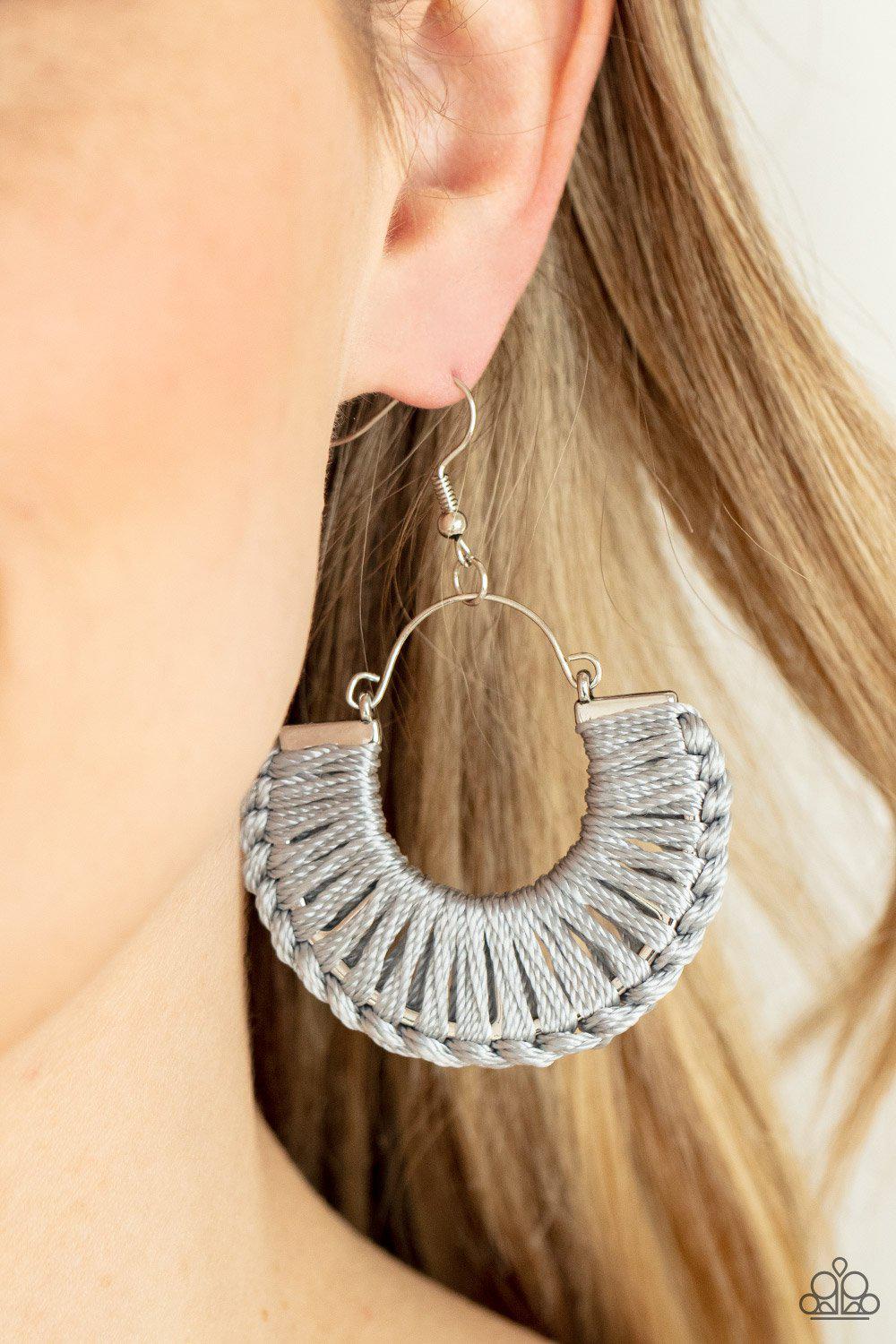 Threadbare Beauty Silver Earrings - Paparazzi Accessories- on model - CarasShop.com - Paparazzi Jewelry by Cara Jewels
