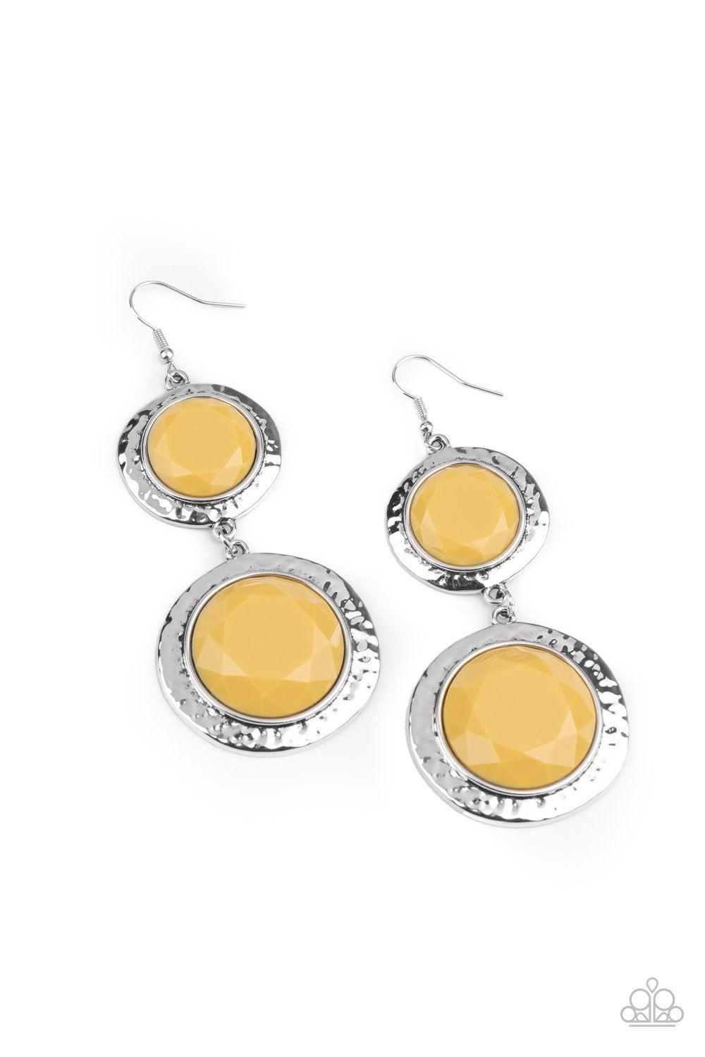 Thrift Shop Stop Yellow and Silver Earrings - Paparazzi Accessories- lightbox - CarasShop.com - Paparazzi Jewelry by Cara Jewels
