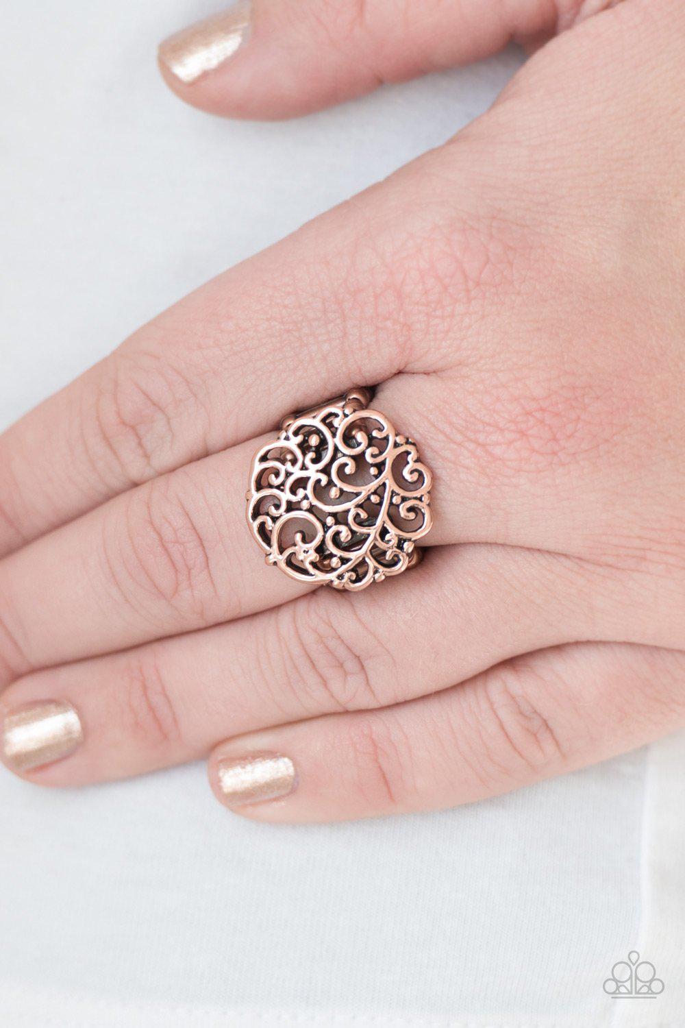 Thrills and Frills Copper Filigree Ring - Paparazzi Accessories- lightbox - CarasShop.com - Paparazzi Jewelry by Cara Jewels