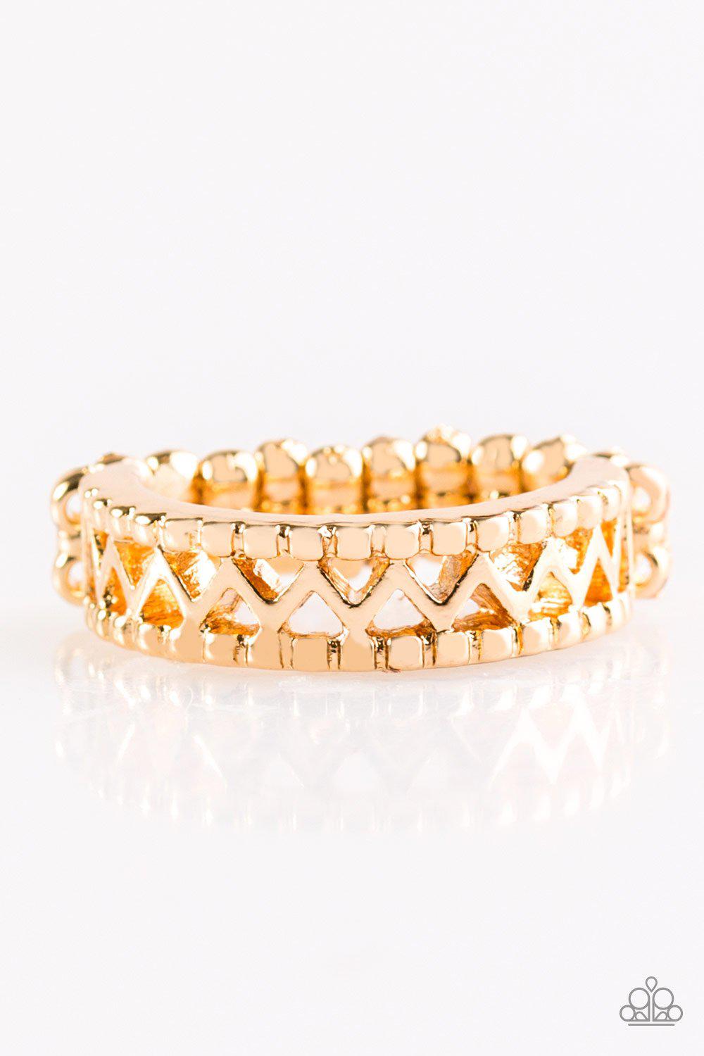 Thunder And Lightning Gold Ring - Paparazzi Accessories- on model - CarasShop.com - Paparazzi Jewelry by Cara Jewels