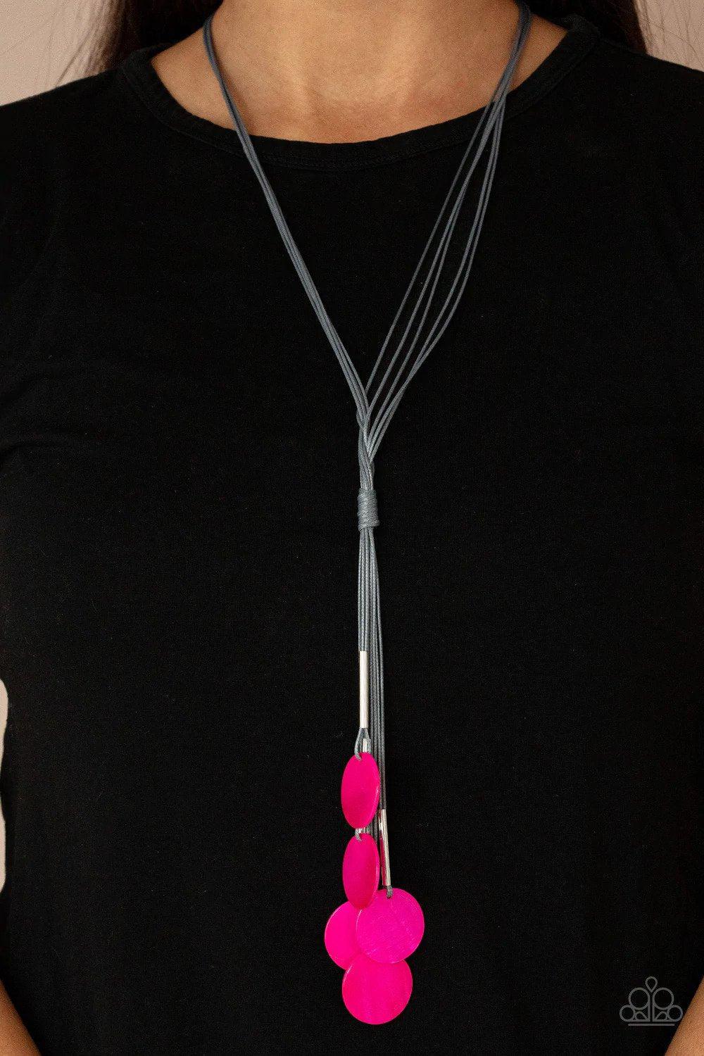 Tidal Tassels Pink Necklace - Paparazzi Accessories- on model - CarasShop.com - Paparazzi Jewelry by Cara Jewels