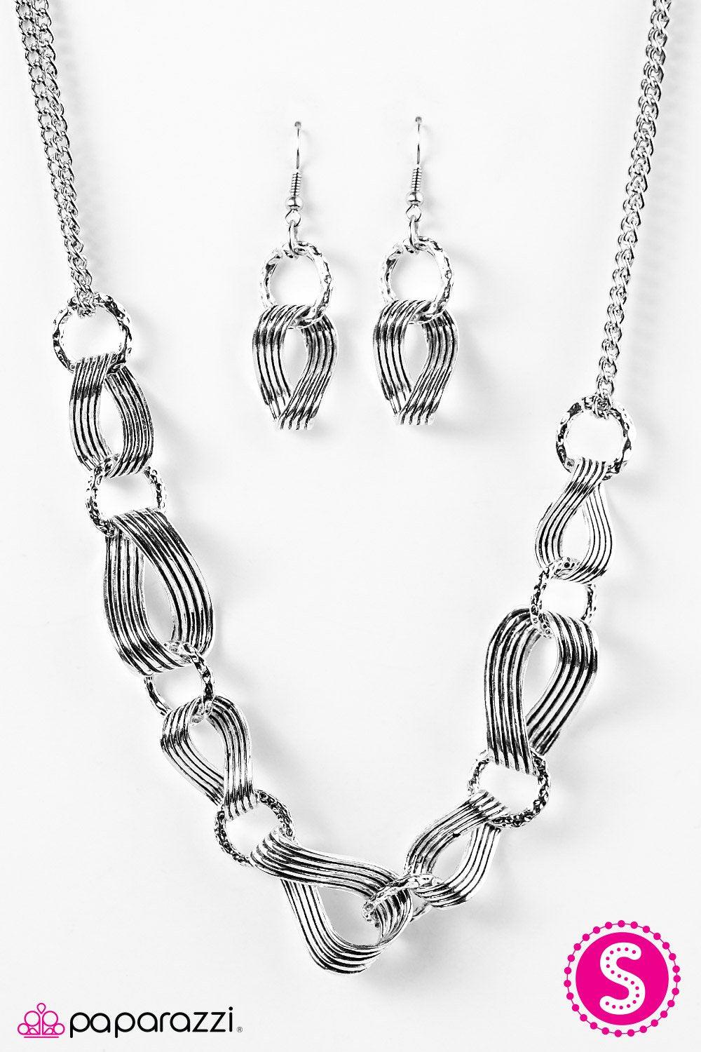 Tidal Treasure Silver Necklace and matching Earrings - Paparazzi Accessories - free matching earrings -CarasShop.com - Paparazzi Jewelry by Cara Jewels