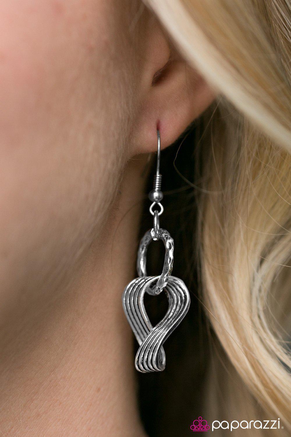 Tidal Treasure Silver Necklace and matching Earrings - Paparazzi Accessories- on model - CarasShop.com - Paparazzi Jewelry by Cara Jewels