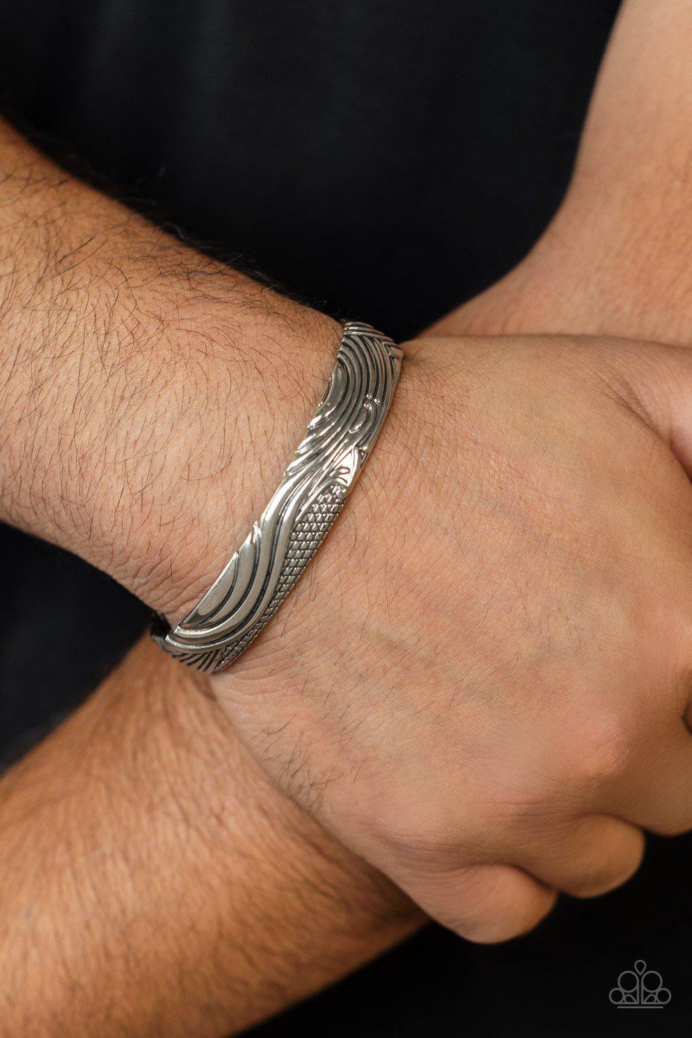 Tidal Trek Men's Silver Cuff Bracelet - Paparazzi Accessories- lightbox - CarasShop.com - Paparazzi Jewelry by Cara Jewels