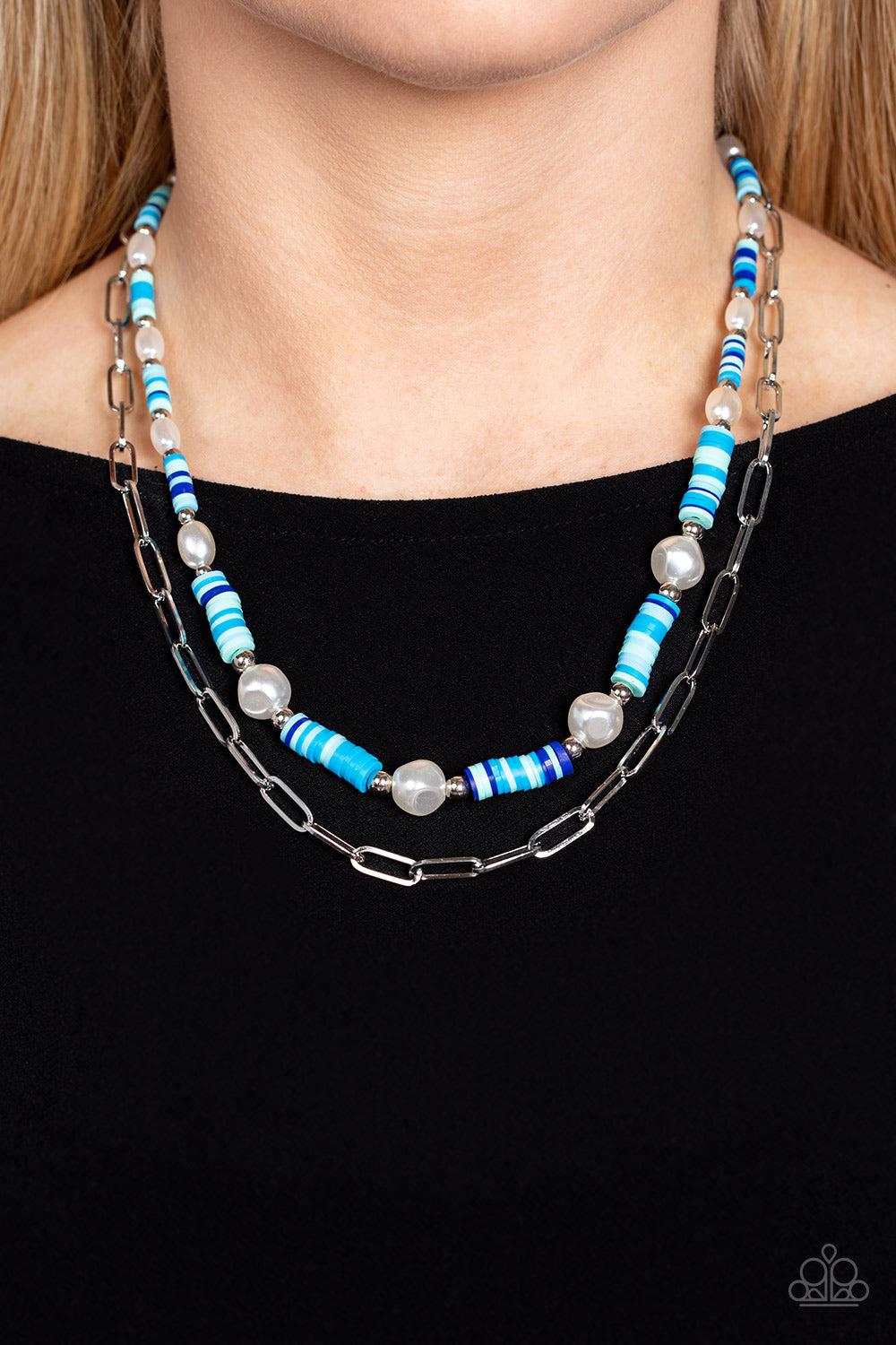 Tidal Trendsetter Blue Necklace - Paparazzi Accessories- on model - CarasShop.com - Paparazzi Jewelry by Cara Jewels