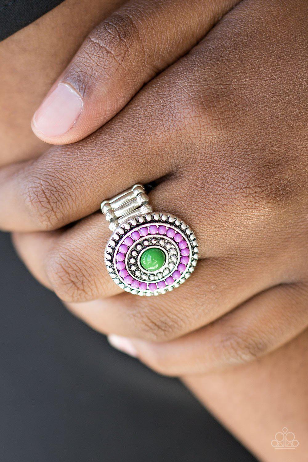 Tide Pools Purple and Green Bead Ring - Paparazzi Accessories- lightbox - CarasShop.com - Paparazzi Jewelry by Cara Jewels