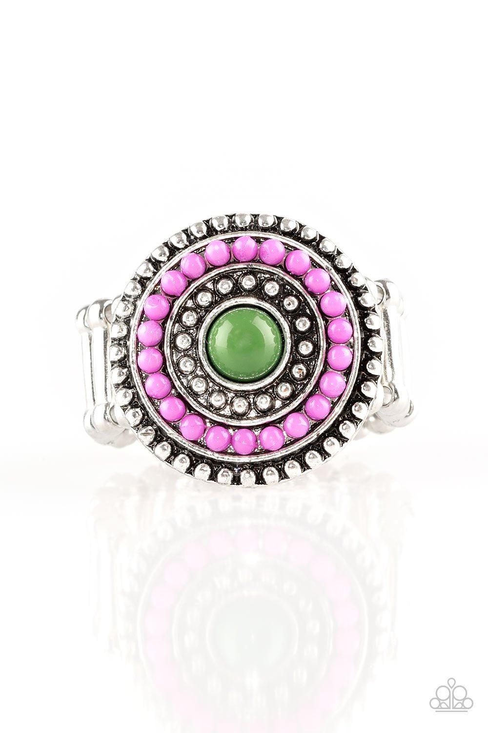 Tide Pools Purple and Green Bead Ring - Paparazzi Accessories- on model - CarasShop.com - Paparazzi Jewelry by Cara Jewels