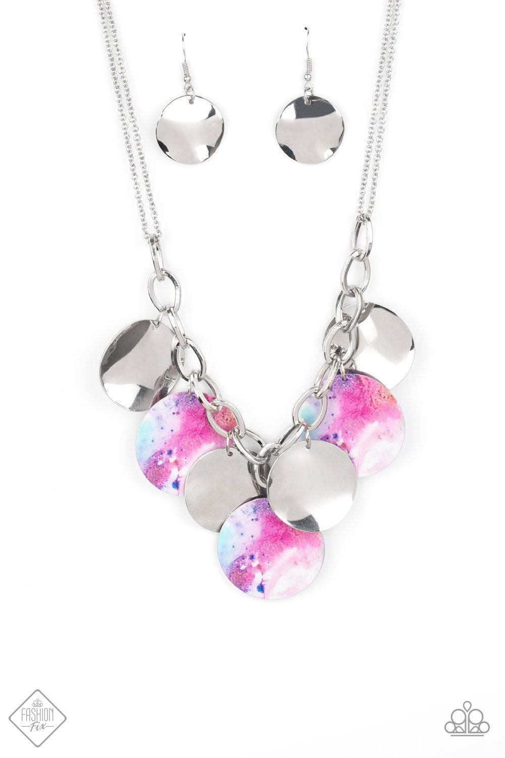 Tie Dye Drama Multi - Blue, Purple and Silver Necklace - Paparazzi Accessories - free matching earrings -CarasShop.com - Paparazzi Jewelry by Cara Jewels
