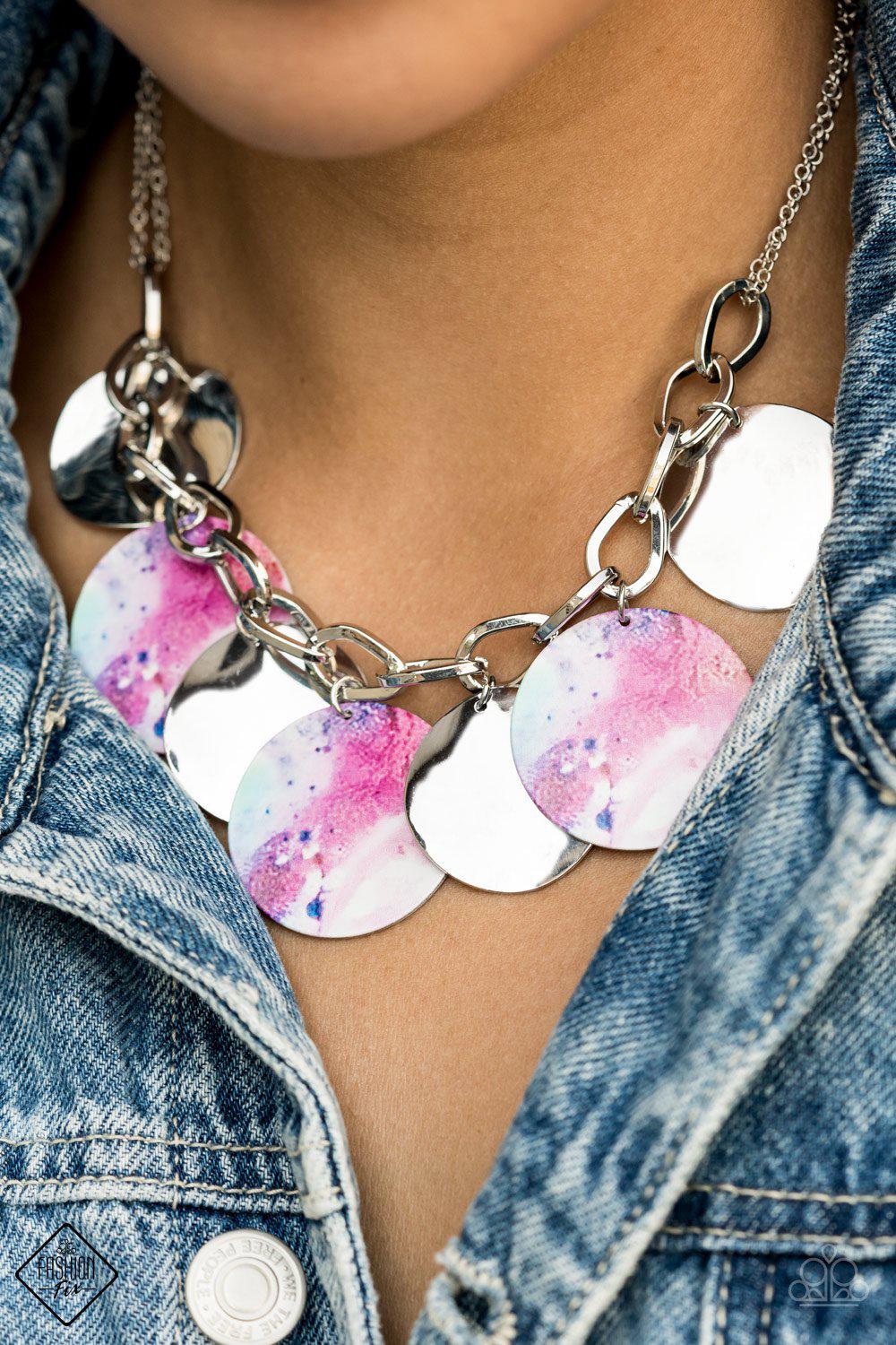 Tie Dye Drama Multi - Blue, Purple and Silver Necklace - Paparazzi Accessories - free matching earrings -CarasShop.com - Paparazzi Jewelry by Cara Jewels