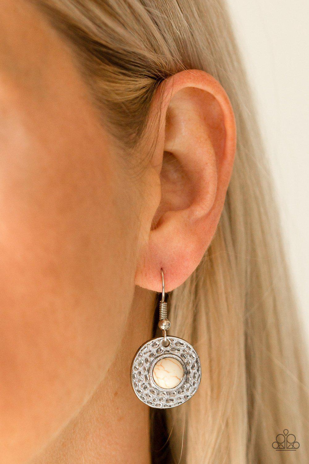 Tiger Trap White Stone and Silver Necklace - Paparazzi Accessories - free matching earrings -CarasShop.com - Paparazzi Jewelry by Cara Jewels