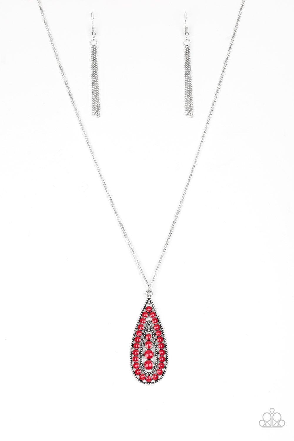 Tiki Tease Red Teardrop Necklace - Paparazzi Accessories- lightbox - CarasShop.com - Paparazzi Jewelry by Cara Jewels