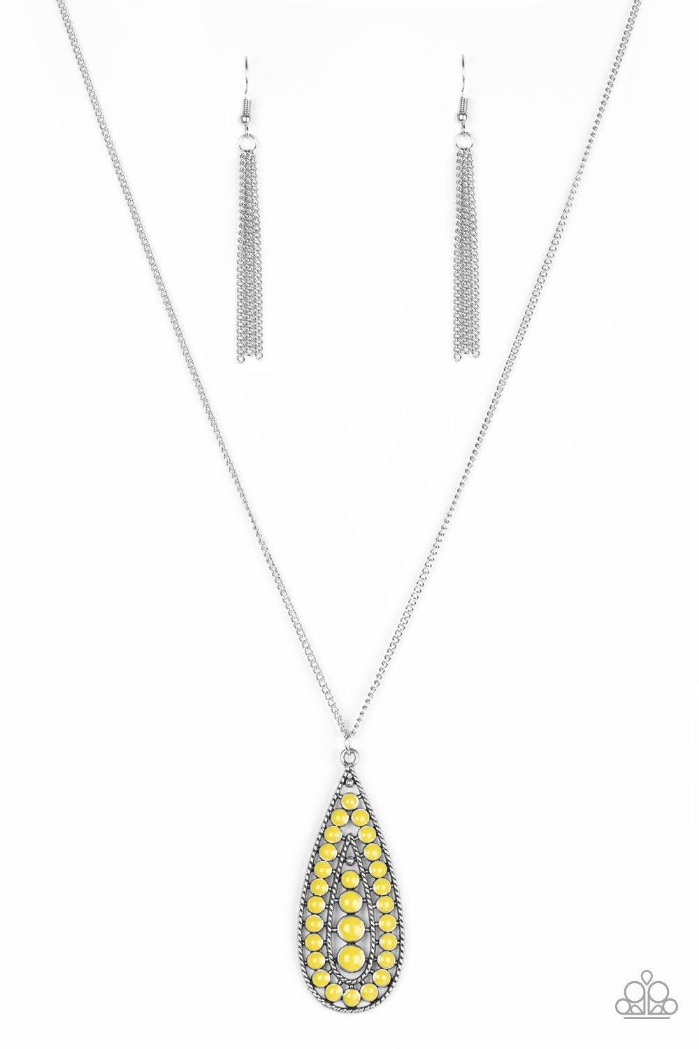 Tiki Tease Silver and Yellow Teardrop Necklace - Paparazzi Accessories- lightbox - CarasShop.com - Paparazzi Jewelry by Cara Jewels