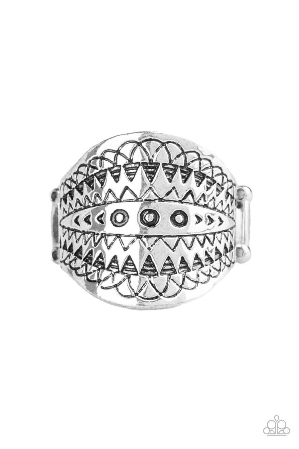 Tiki Tribe Silver Ring - Paparazzi Accessories- lightbox - CarasShop.com - Paparazzi Jewelry by Cara Jewels