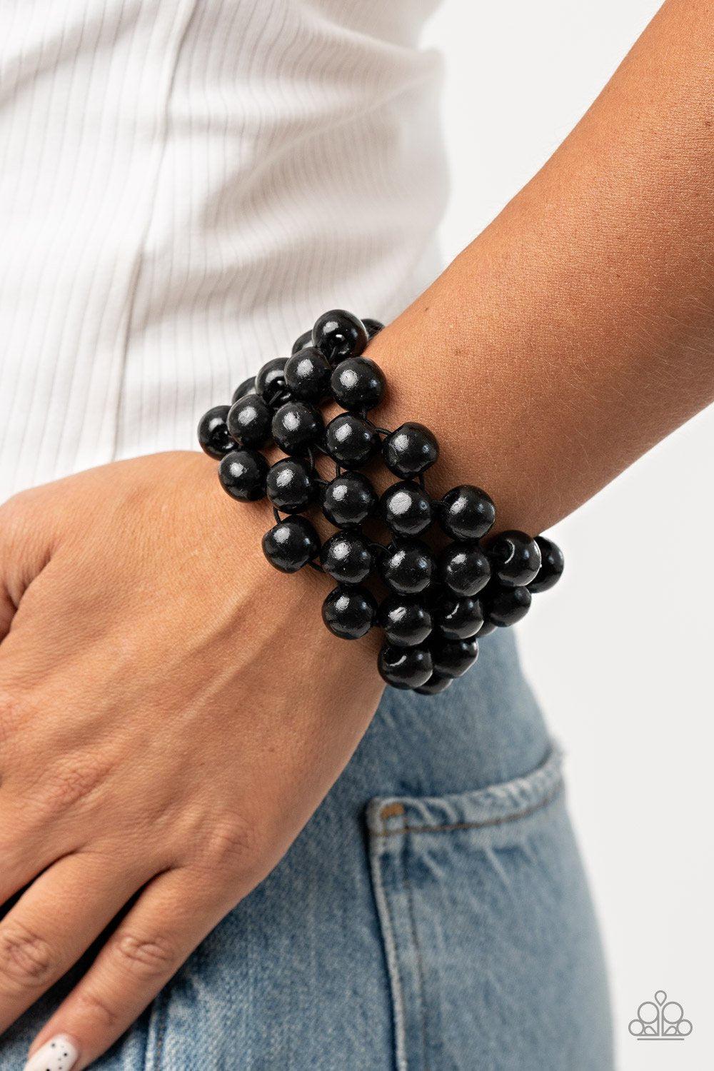 Tiki Tropicana Black Wood Bracelet - Paparazzi Accessories- lightbox - CarasShop.com - Paparazzi Jewelry by Cara Jewels