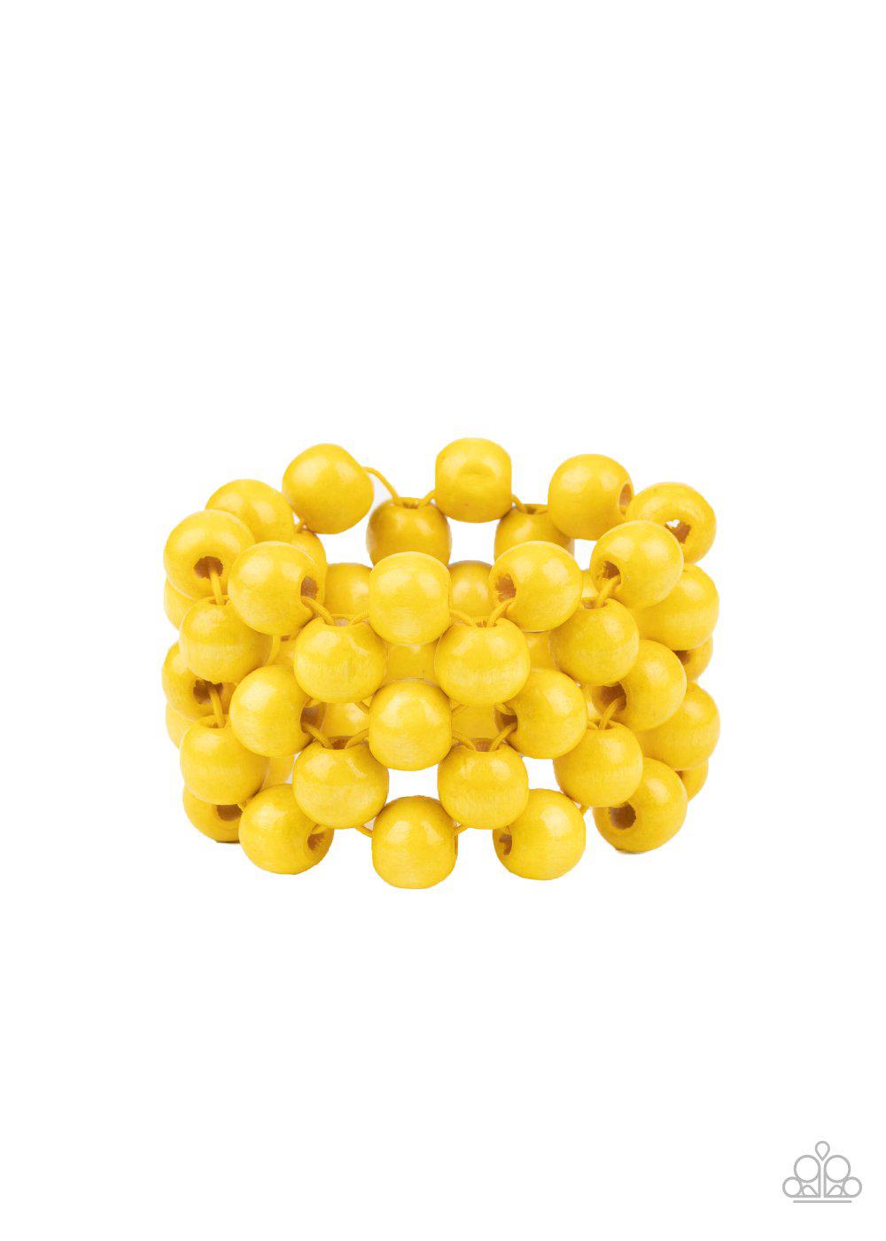Tiki Tropicana Yellow Wood Bracelet - Paparazzi Accessories- lightbox - CarasShop.com - Paparazzi Jewelry by Cara Jewels