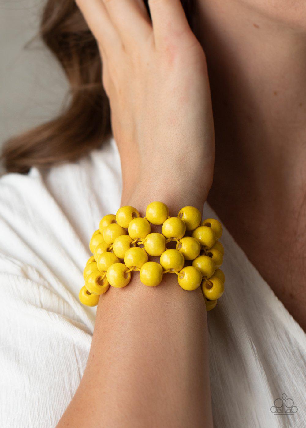 Tiki Tropicana Yellow Wood Bracelet - Paparazzi Accessories- lightbox - CarasShop.com - Paparazzi Jewelry by Cara Jewels