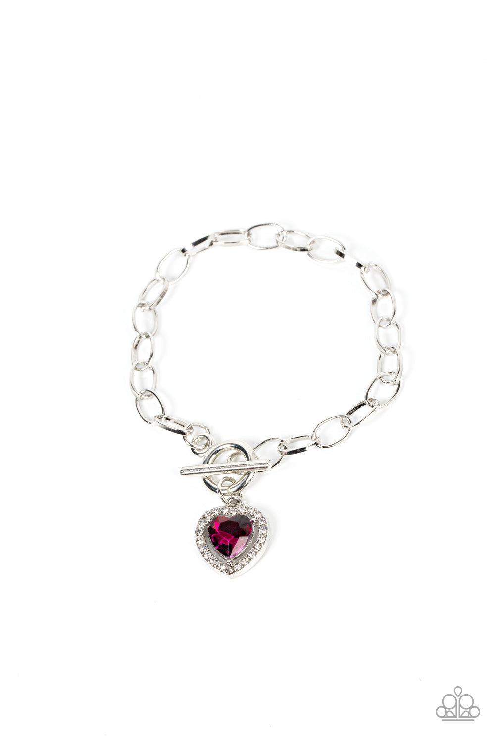 Till DAZZLE Do Us Part Pink Rhinestone Heart Bracelet - Paparazzi Accessories- lightbox - CarasShop.com - Paparazzi Jewelry by Cara Jewels