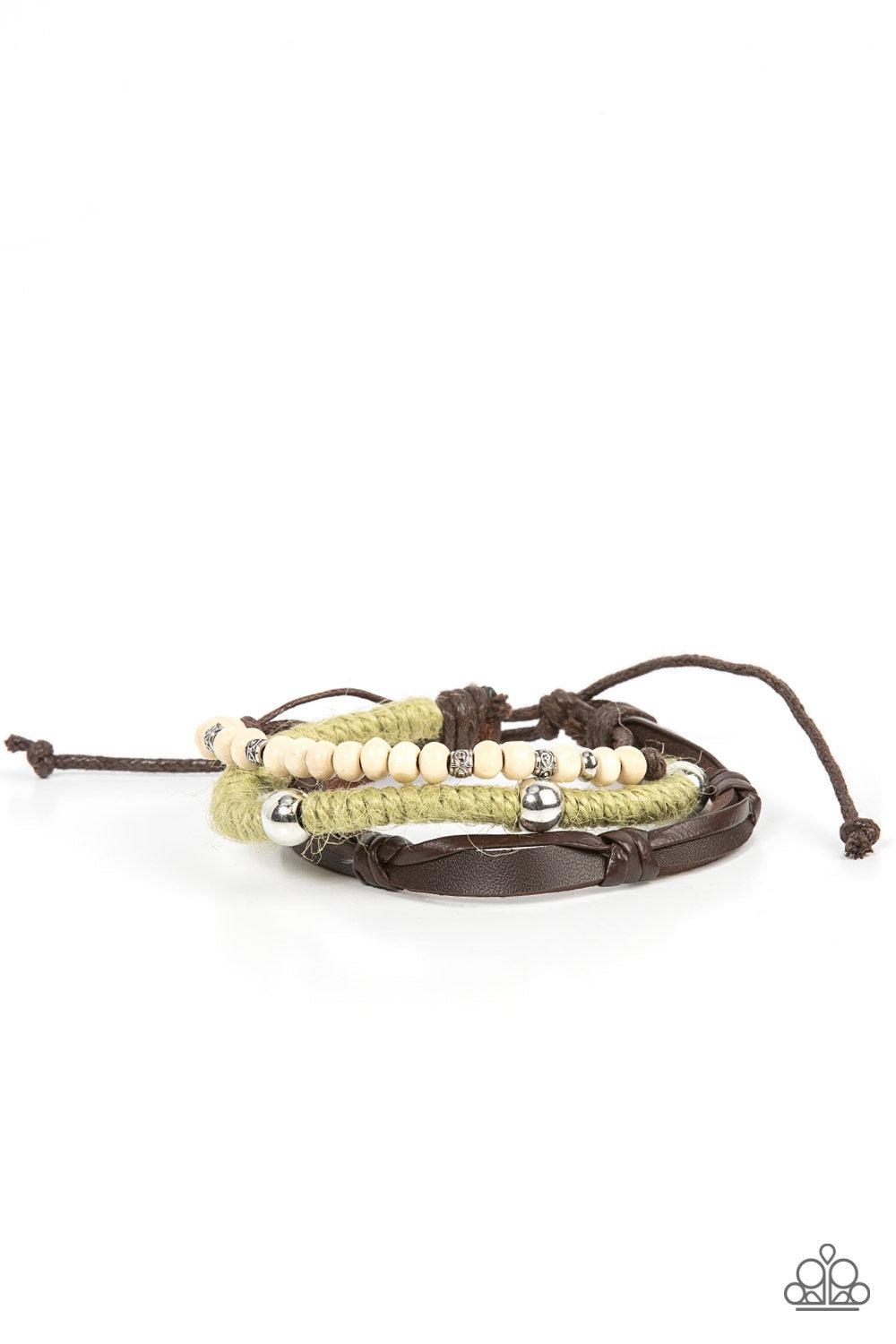 Timber Trail Green Urban Slide Bracelet - Paparazzi Accessories- lightbox - CarasShop.com - Paparazzi Jewelry by Cara Jewels