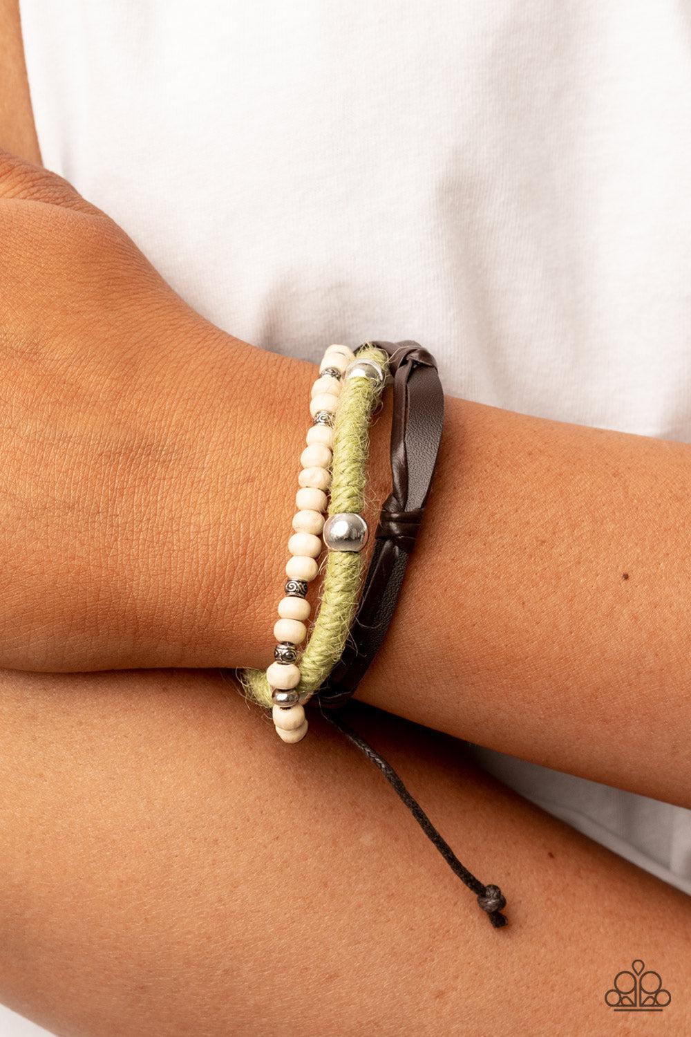 Timber Trail Green Urban Slide Bracelet - Paparazzi Accessories- on model - CarasShop.com - Paparazzi Jewelry by Cara Jewels
