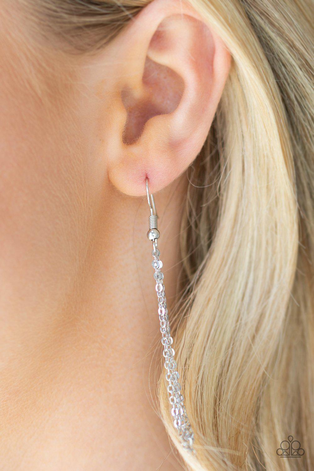 Time To Be Timeless Silver Rhinestone Necklace - Paparazzi Accessories - free matching earrings -CarasShop.com - Paparazzi Jewelry by Cara Jewels