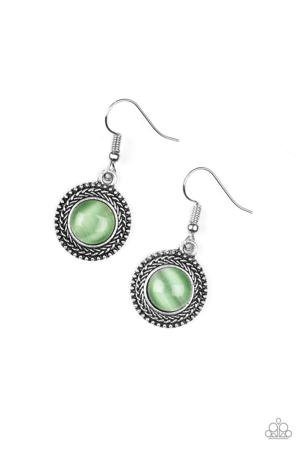Time To Glow Up Green Moonstone Earrings - Paparazzi Accessories- on model - CarasShop.com - Paparazzi Jewelry by Cara Jewels