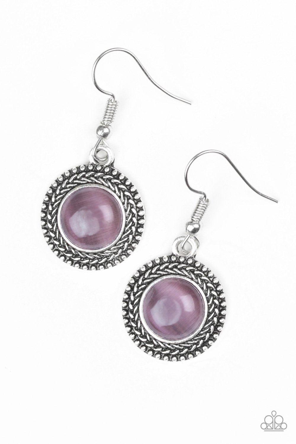 Time To Glow Up! Purple Moonstone Earrings - Paparazzi Accessories- on model - CarasShop.com - Paparazzi Jewelry by Cara Jewels