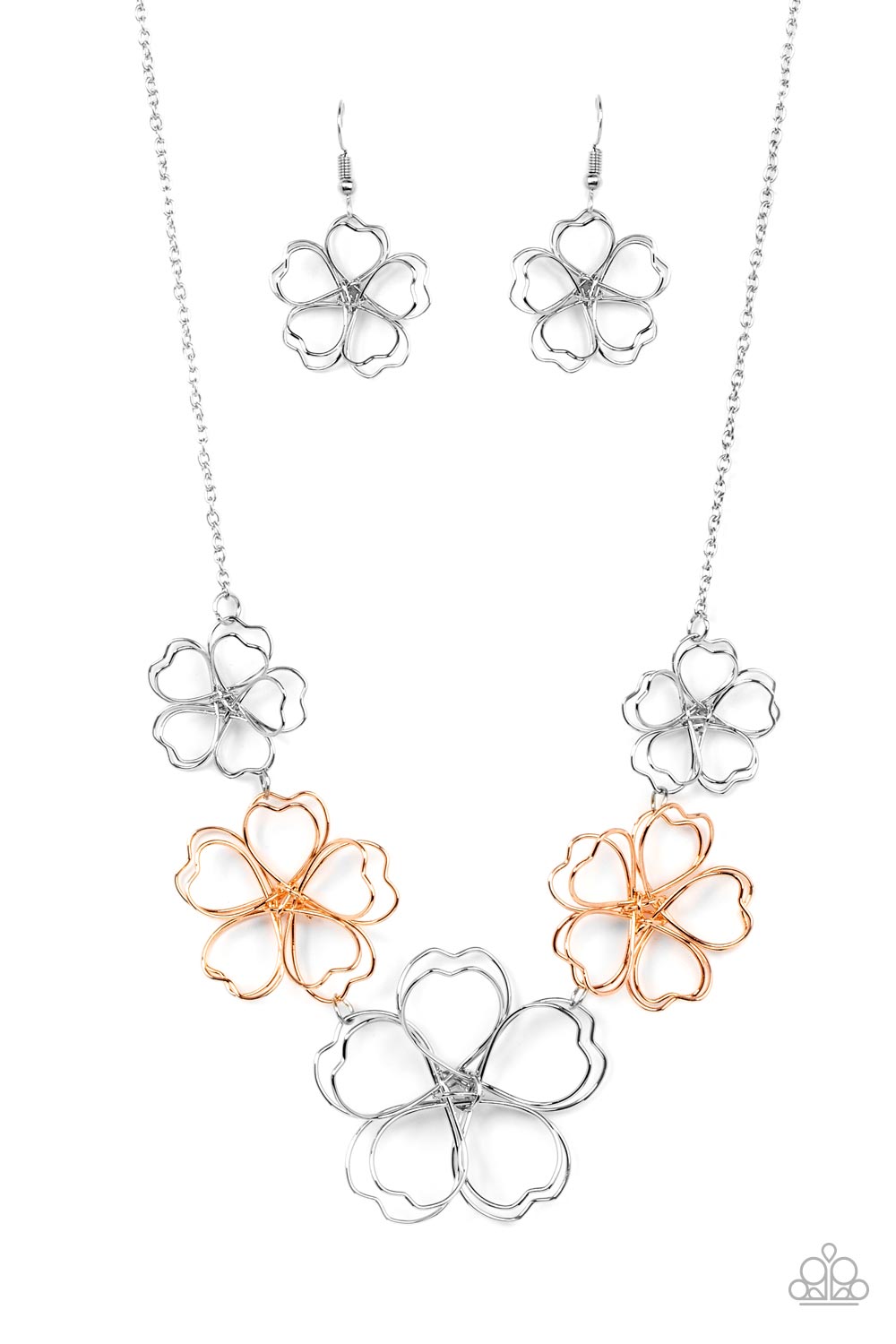 Time to GROW Silver & Rose Gold Flower Necklace - Paparazzi Accessories- lightbox - CarasShop.com - Paparazzi Jewelry by Cara Jewels