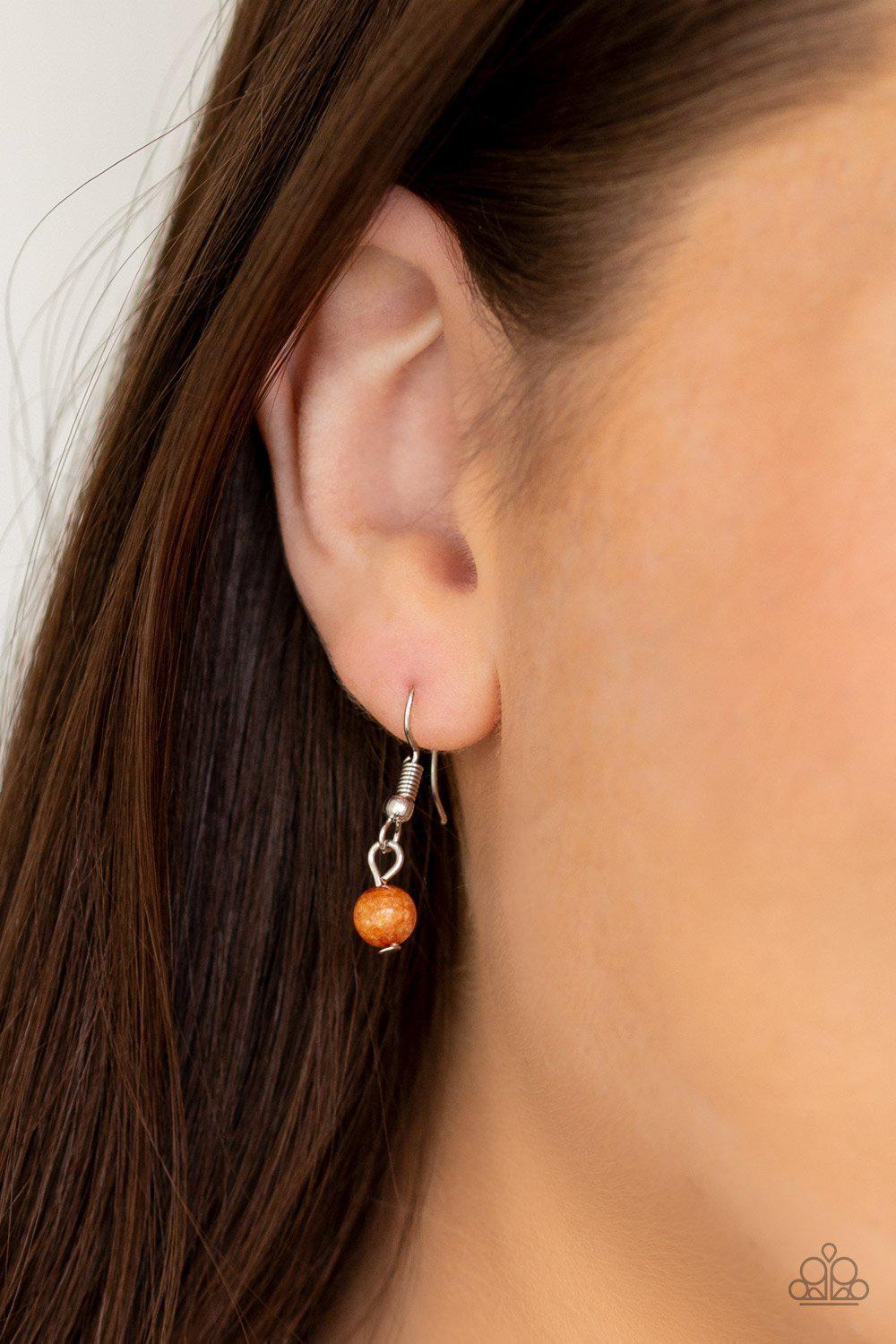 Time To Hit The ROAM Silver and Orange Stone Necklace - Paparazzi Accessories - free matching earrings -CarasShop.com - Paparazzi Jewelry by Cara Jewels